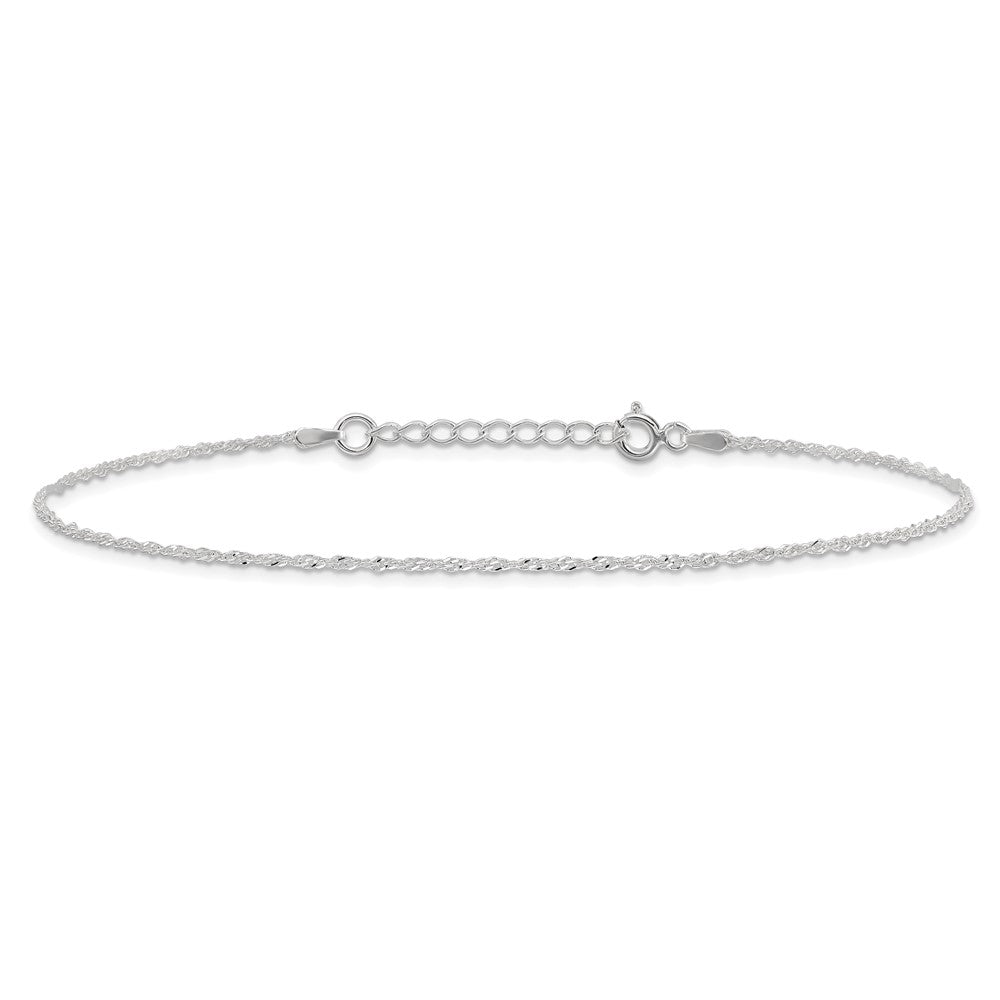 Sterling Silver 1.3mm Singapore 10in Plus 1in ext. Chain Anklet