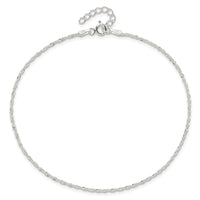 Sterling Silver 1.3mm Singapore 10in Plus 1in ext. Chain Anklet