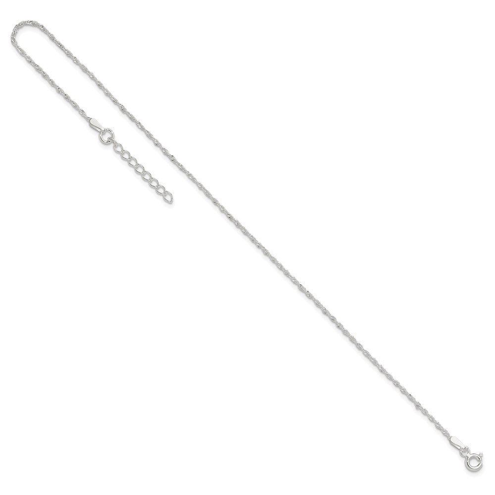 Sterling Silver 1.3mm Singapore 9in Plus 1in ext. Chain Anklet
