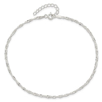 Sterling Silver 2mm Singapore 10in Plus 1in ext. Chain Anklet