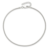 Sterling Silver 1.5mm Round Snake Chain 9in Plus 1in ext. Anklet
