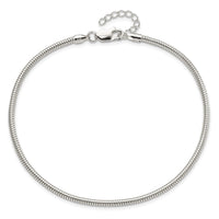 Sterling Silver 2.5mm Snake Chain 9in Plus 1in ext. Anklet