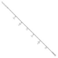 Sterling Silver Cross Heart and Anchor 10in Plus 1in ext Anklet