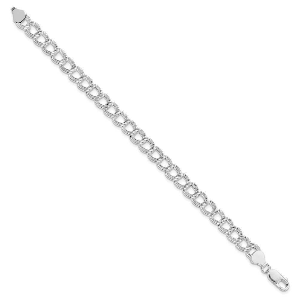 Sterling Silver RH-plated 7.5mm Semi-Solid Double Link Charm Bracelet