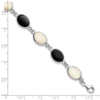 Sterling Silver Rhodium-plated Onyx and Mother of Pearl Bracelet
