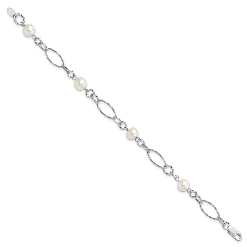 Sterling Silver Rhodium Freshwater Cultured Pearl Bracelet