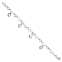 Sterling Silver Polished Dangling Heart Children's Bracelet