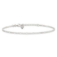 Sterling Silver D/C Polished Figaro 10in Plus 1in ext. Anklet