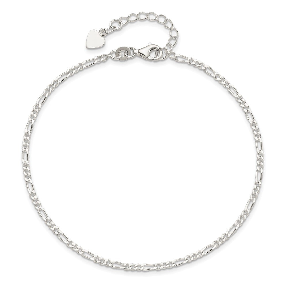 Sterling Silver D/C Polished Figaro 10in Plus 1in ext. Anklet