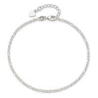 Sterling Silver D/C Polished Figaro 10in Plus 1in ext. Anklet