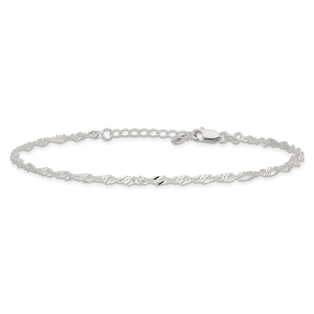 Sterling Silver D/C Polished 10in with 1in ext. Anklet