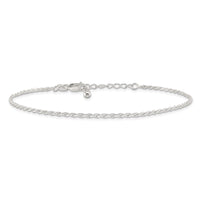 Sterling Silver Adjustable Diamond-Cut Rope 9in Plus 1in ext. Anklet