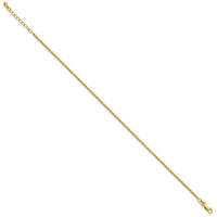Sterling Silver Gold-tone D/C Rope 9in Plus 1in ext. Anklet