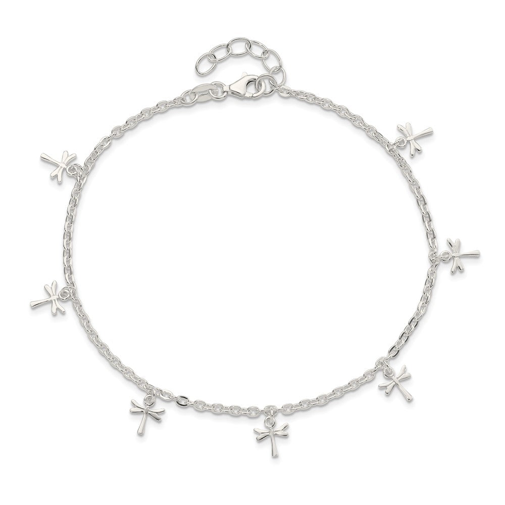 Sterling Silver Polished Dragonfly 9in Plus 1in Ext. Anklet