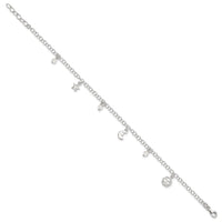 Sterling Silver Polished Sun Moon and Stars 9in Plus 1in Ext. Anklet
