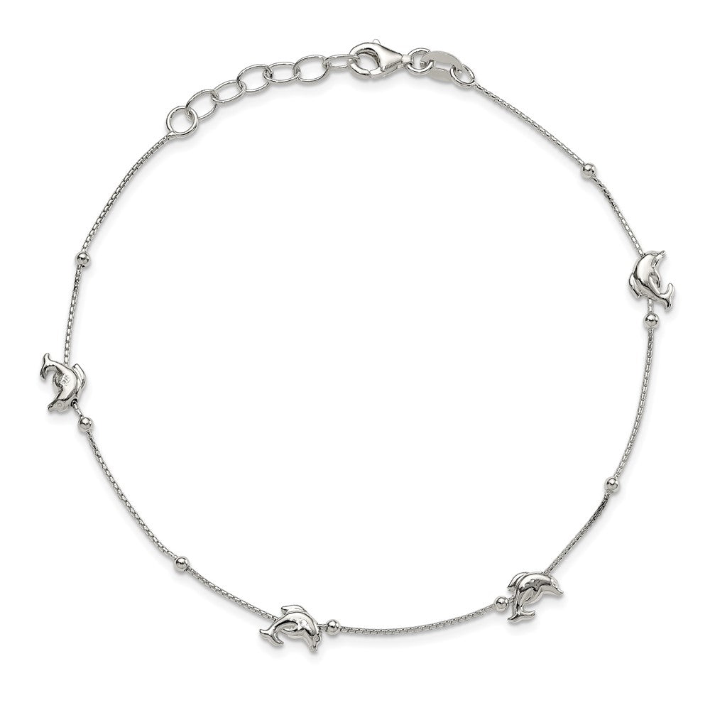 Sterling Silver Polished Dolphin9in Plus 1in Ext. Anklet