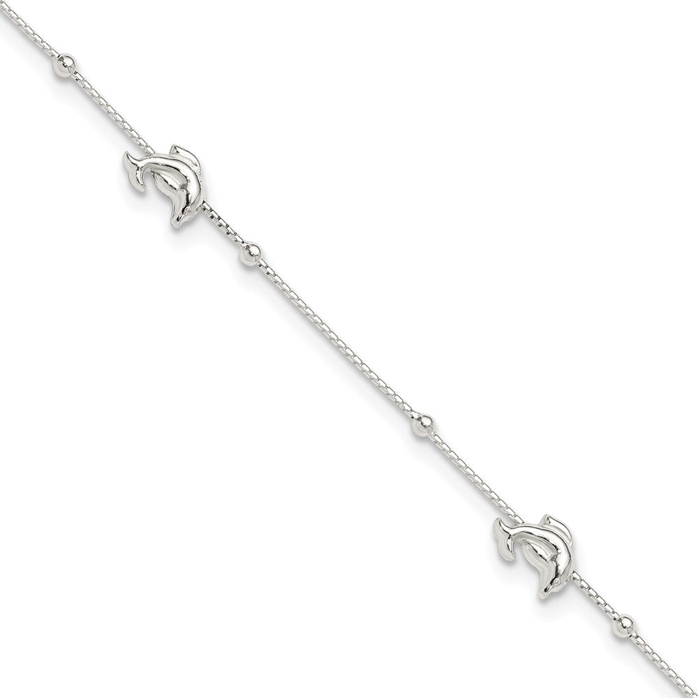 Sterling Silver Polished Dolphin9in Plus 1in Ext. Anklet
