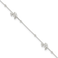 Sterling Silver Polished Dolphin9in Plus 1in Ext. Anklet