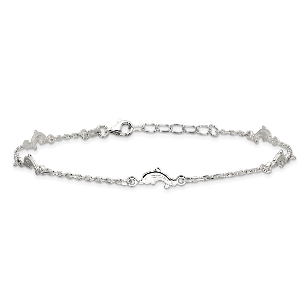 Sterling Silver Polished Dolphin 9in Plus 1in Ext. Anklet