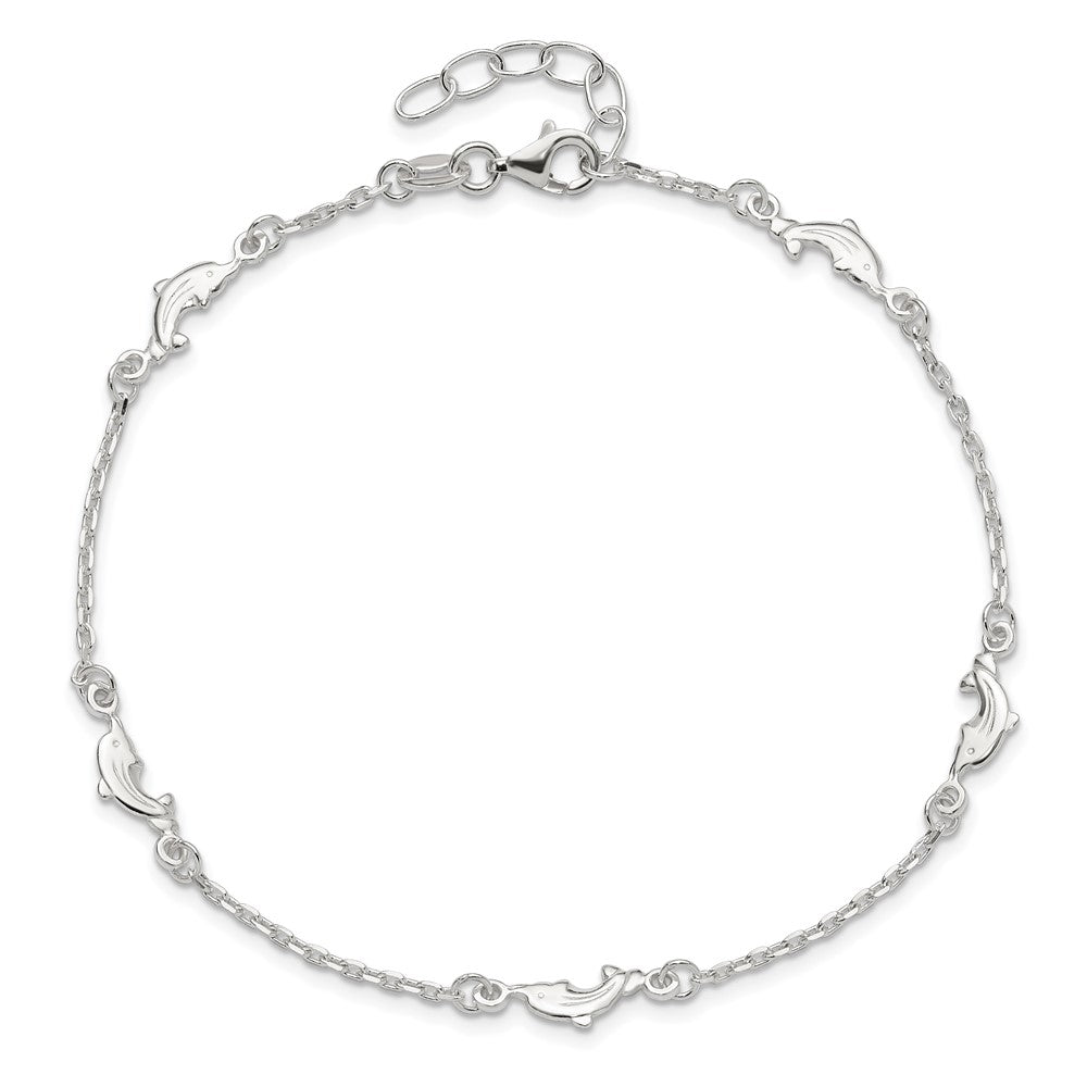 Sterling Silver Polished Dolphin 9in Plus 1in Ext. Anklet