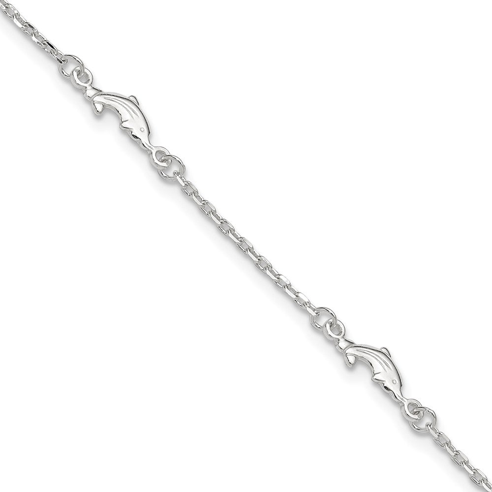 Sterling Silver Polished Dolphin 9in Plus 1in Ext. Anklet