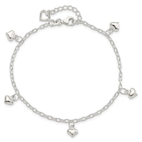 Sterling Silver Polished Puffed Heart 9in Plus1in Ext Anklet