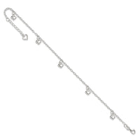 Sterling Silver Polished Puffed Heart 9in Plus1in Ext Anklet