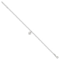 Sterling Silver Polished Fancy Link Puffed Heart 9 in Plus 1in ext. Anklet