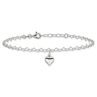 Sterling Silver Polished Fancy Link Puffed Heart 9 in Plus 1in ext. Anklet