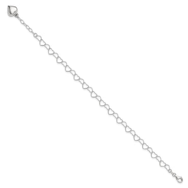 Sterling Silver Polished Puffed Heart 10in Plus 1in ext. Anklet