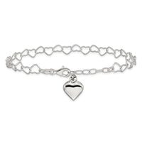 Sterling Silver Polished Puffed Heart 10in Plus 1in ext. Anklet