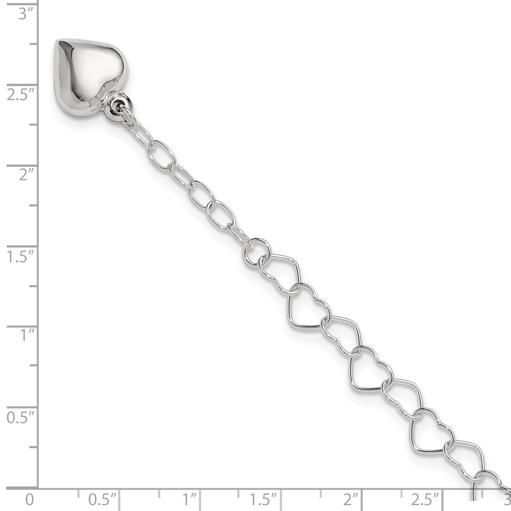 Sterling Silver Polished Puffed Heart 9 in Plus 1in ext. Anklet
