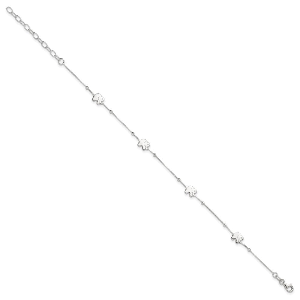 Sterling Silver Polished Elephant 9in Plus 2in Ext. Anklet