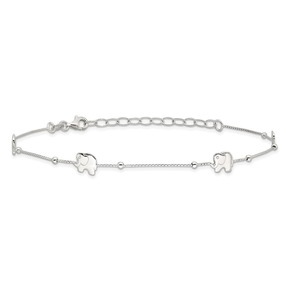 Sterling Silver Polished Elephant 9in Plus 2in Ext. Anklet