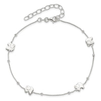 Sterling Silver Polished Elephant 9in Plus 2in Ext. Anklet
