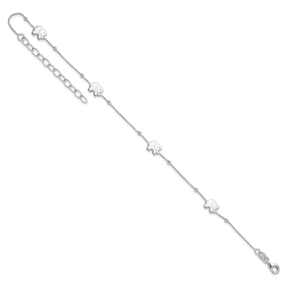 Sterling Silver Polished Elephant 9in Plus 2in Ext. Anklet
