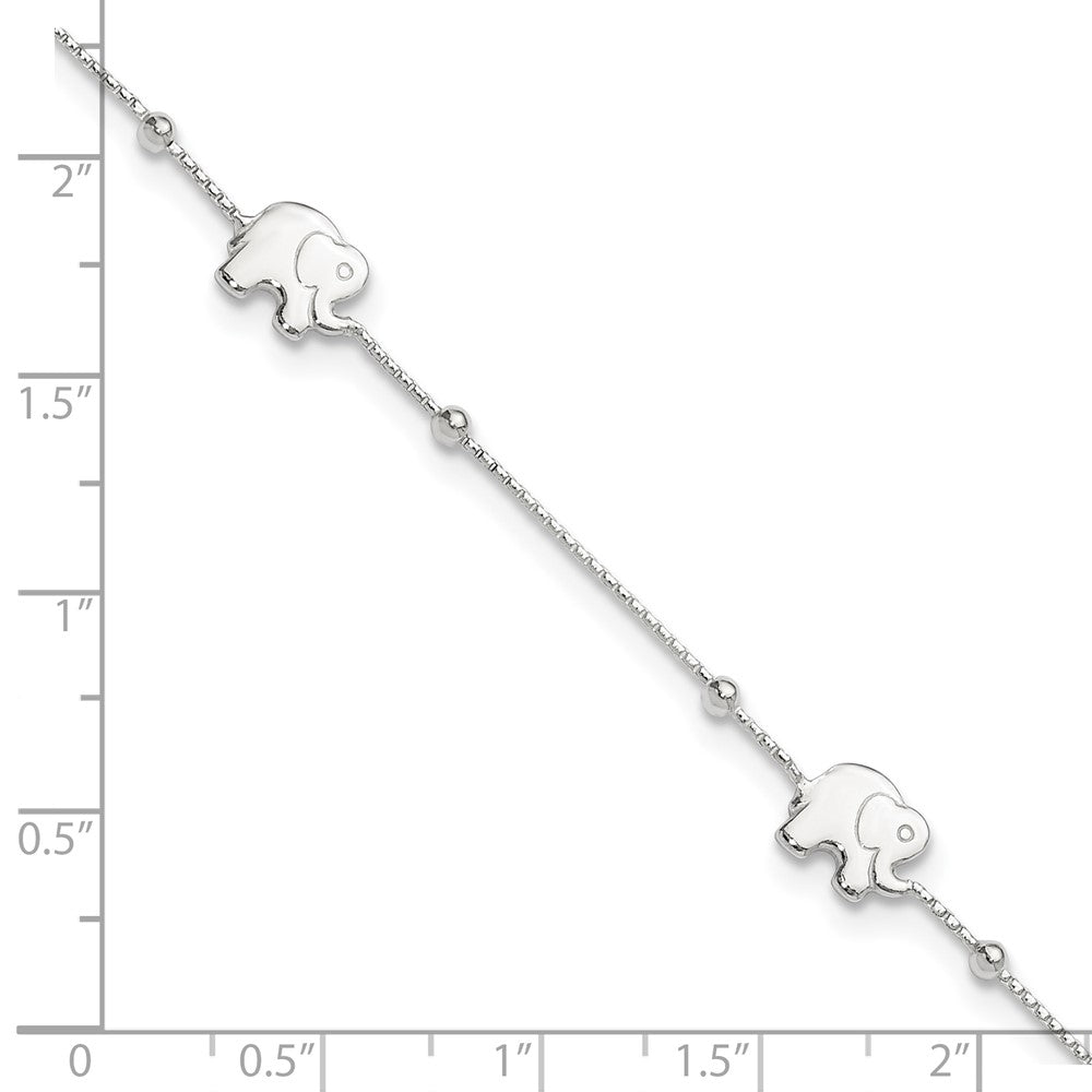 Sterling Silver Polished Elephant 9in Plus 2in Ext. Anklet