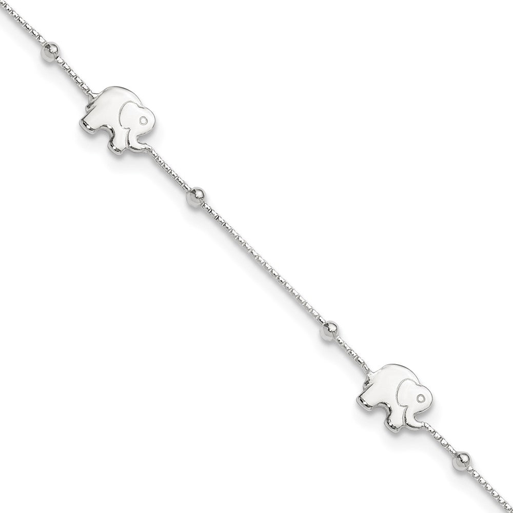 Sterling Silver Polished Elephant 10in Plus 2in Ext. Anklet
