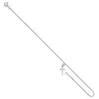 Sterling Silver 10 in Solid Polished Cross on Box Chain Anklet