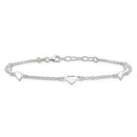 Sterling Silver 9 inch Polished Heart Plus 1in ext. Anklet