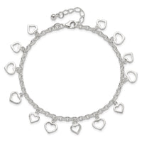 Sterling Silver 8 in Plus 1in Ext Polished Heart Anklet