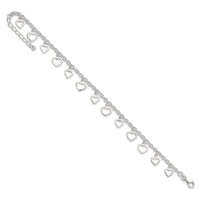 Sterling Silver 8 in Plus 1in Ext Polished Heart Anklet