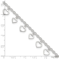 Sterling Silver 8 in Plus 1in Ext Polished Heart Anklet