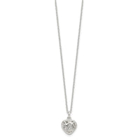 Sterling Silver Polished Puffed Filigree Heart 18 inch Necklace