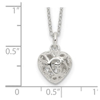Sterling Silver Polished Puffed Filigree Heart 18 inch Necklace