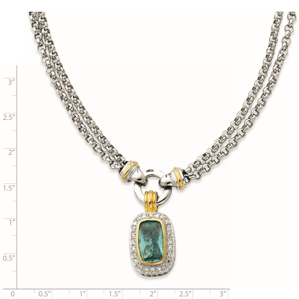 Sterling Silver Flash Gold-plated Clear and Blue CZ 16 inch Necklace