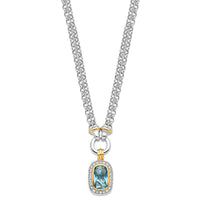 Sterling Silver Flash Gold-plated Clear and Blue CZ 16 inch Necklace