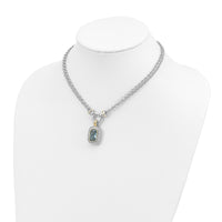 Sterling Silver Flash Gold-plated Clear and Blue CZ 16 inch Necklace