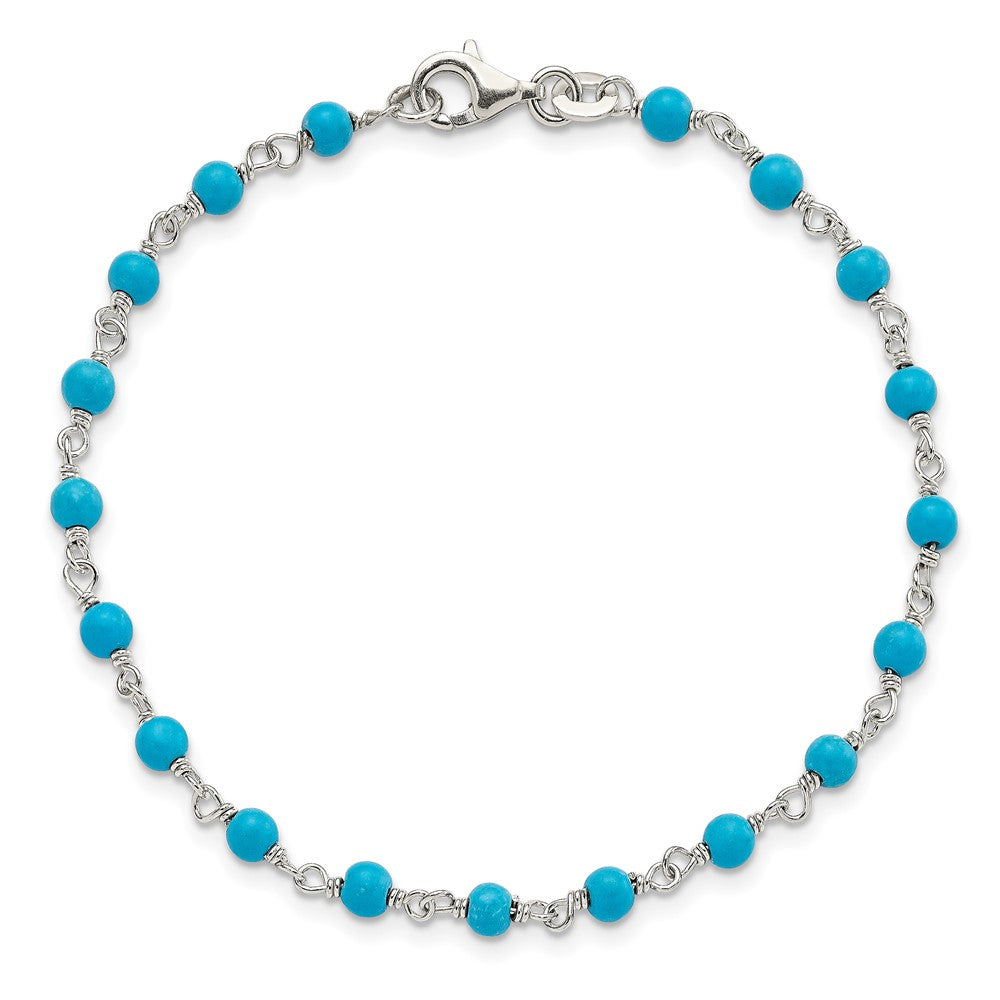 Sterling Silver Genuine Turquoise Bead Polished Bracelet