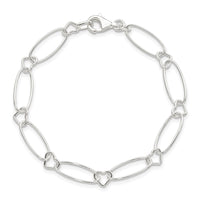 Sterling Silver Oval and Heart Link Bracelet